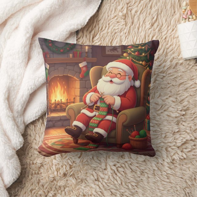 Personalized "Santa's Cozy Knitting Nook" Cushion (Blanket)