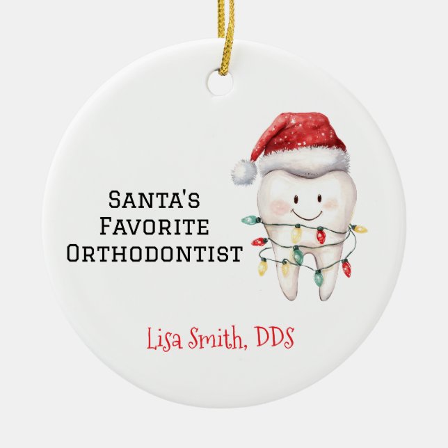 Personalized Santa's Favorite Orthodontist Ceramic Tree Decoration (Front)