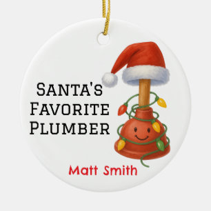 Personalized Santa's Favorite Plumber Ceramic Tree Decoration