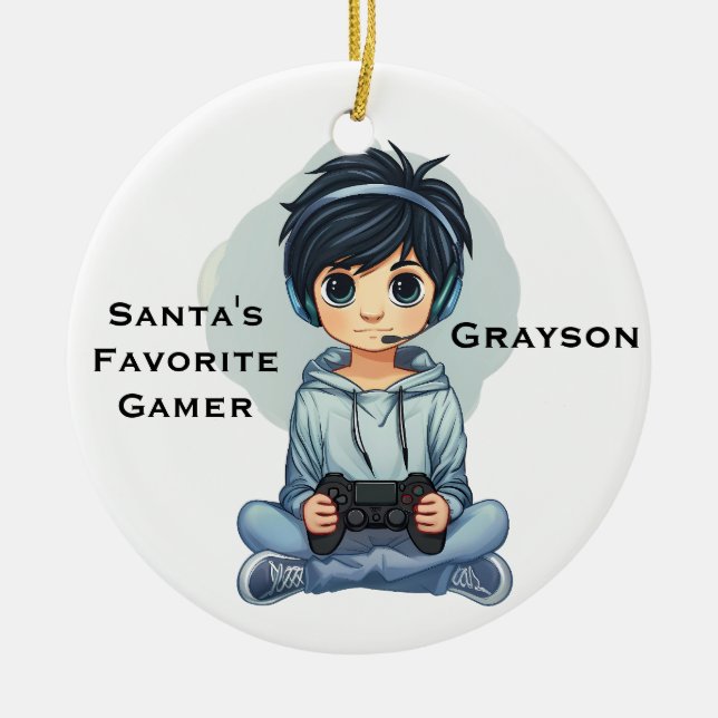 Personalized Santa's Favorite Video Gamer Ceramic Tree Decoration (Front)