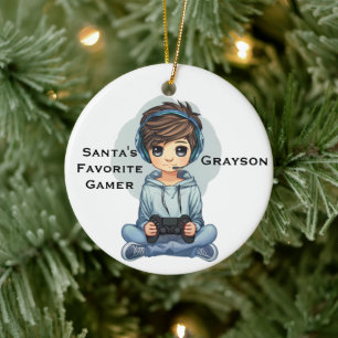 Personalized Santa's Favorite Video Gamer Ceramic Tree Decoration