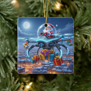 Personalized Santa's High-Tech Delivery Drone Ceramic Ornament
