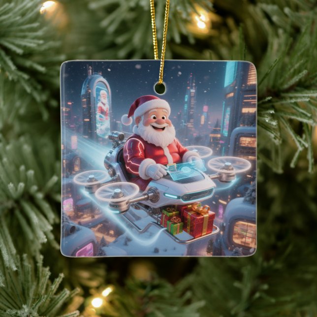 Personalized Santa's High-Tech Delivery Drone Ceramic Ornament (Tree)