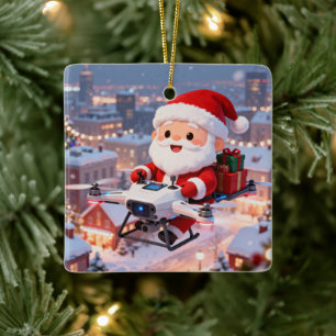 Personalized Santa's High-Tech Delivery Drone Ceramic Ornament