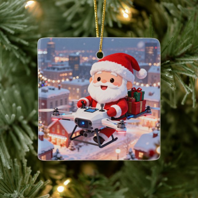 Personalized Santa's High-Tech Delivery Drone Ceramic Ornament (Tree)