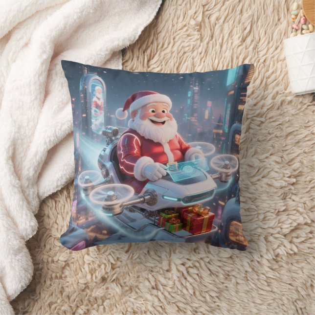 Personalized Santa's High-Tech Delivery Drone Cushion (Blanket)