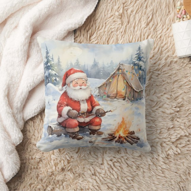 Personalized Santa's Winter Camping Christmas Cushion (Blanket)