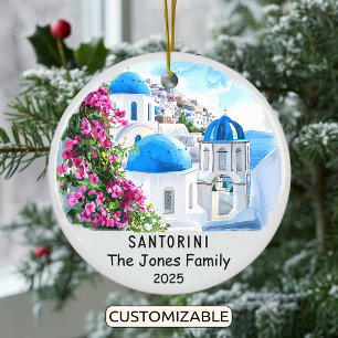 Personalized Santorini Ornament, Greece Ceramic Tree Decoration