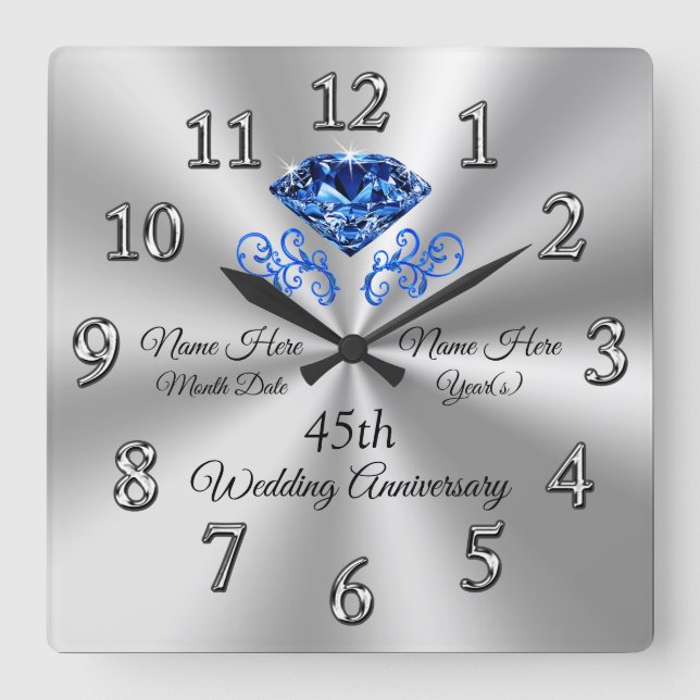 Personalized Sapphire Wedding Anniversary Gifts Square Wall Clock (Front)