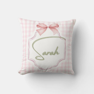 Personalized Sarah Baby Girl Nursery Bow&Gingham Cushion