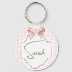 Personalized Sarah Baby Girl Nursery Bow&Gingham Key Ring