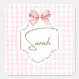 Personalized Sarah Baby Girl Nursery Bow&Gingham Square Sticker