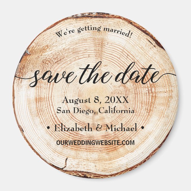 Personalized Save the date Script Wood Grain Magnet (Front)