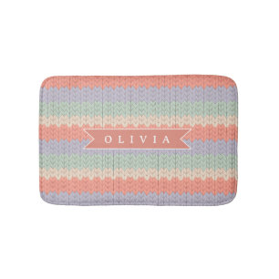 Personalized Scandinavian Pastel Knit Pattern Name Bath Mat