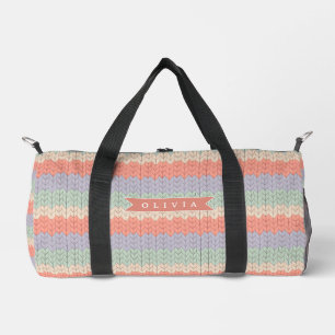 Personalized Scandinavian Pastel Knit Pattern Name Duffle Bag