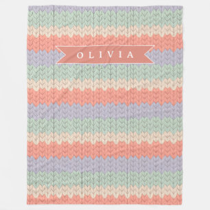 Personalized Scandinavian Pastel Knit Pattern Name Fleece Blanket