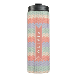 Personalized Scandinavian Pastel Knit Pattern Name Thermal Tumbler