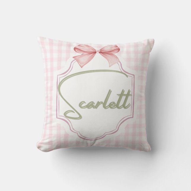 Personalized Scarlett Baby Girl Nursery Gingham  Cushion (Front)