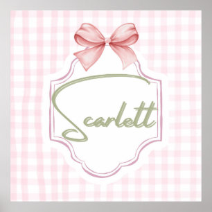 Personalized Scarlett Baby Girl Nursery Gingham  Poster