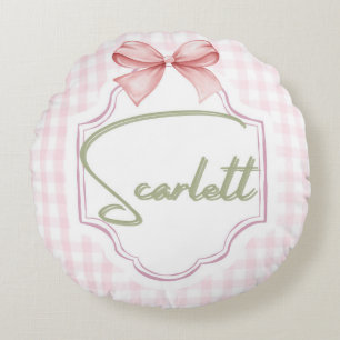 Personalized Scarlett Baby Girl Nursery Gingham Round Cushion