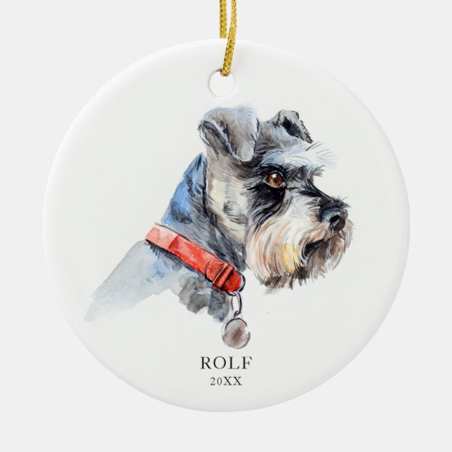 Personalized Schnauzer Illustration Dog Pet Custom Ceramic Tree Decoration (Front)