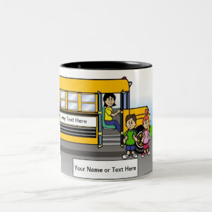 Personalized School Bus Driver - Female Cartoon Two-Tone Coffee Mug
