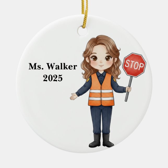 Personalized School Crossing Guard Ceramic Tree Decoration (Front)