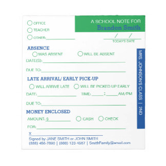 Personalized School Student Parent Notepad