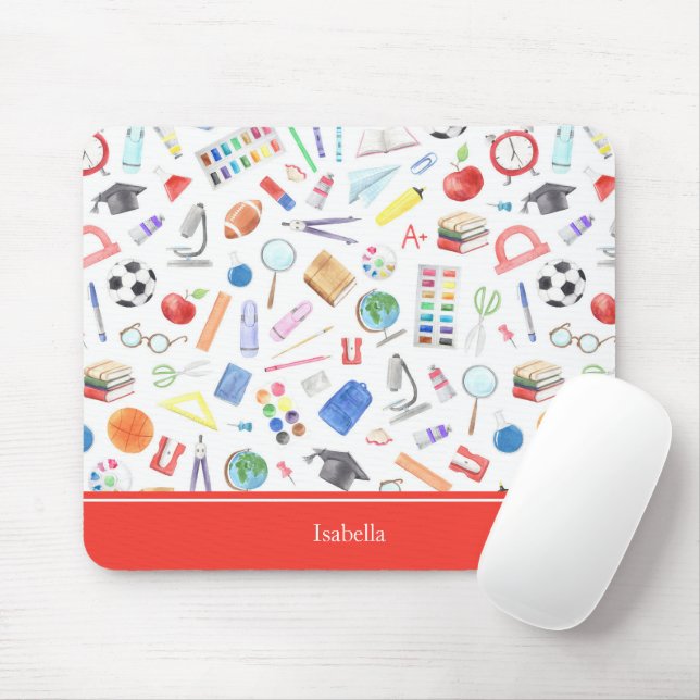 Personalized School Supplies Pattern First Name Mouse Mat (With Mouse)