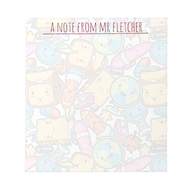 Personalized School Supplies Pattern Notepad (Front)