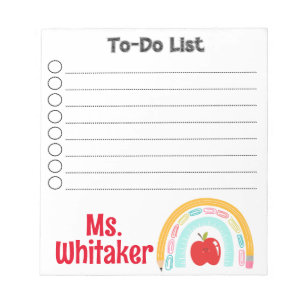 Personalized school supply rainbow teacher to-do n notepad