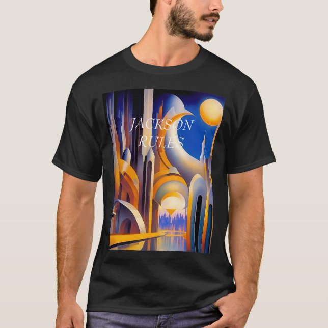 PERSONALIZED SCI-FI Futuristic Geometric World T-Shirt (Front)