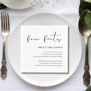 Personalized Script Black White Wedding Fun Facts Napkin