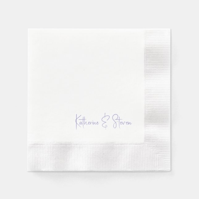 Personalized Script Lavender Names Coined Wedding Napkin (Front)