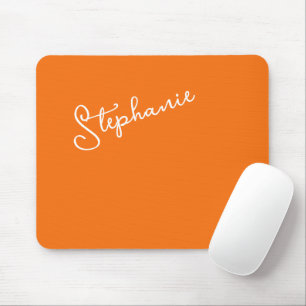 Personalized Script Name Minimalist Orange Stylish Mouse Mat