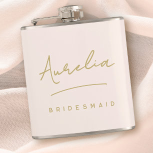 Personalized Script Name Pink Gold Bachelorette Hip Flask
