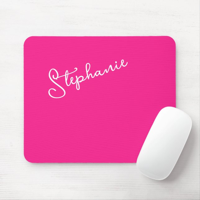 Personalized Script Name Stylish Bright Hot Pink  Mouse Mat (With Mouse)