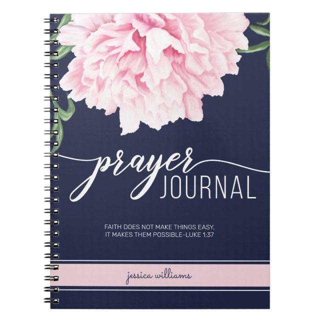 Personalized Scripture Floral Peony Navy Journal (Front)