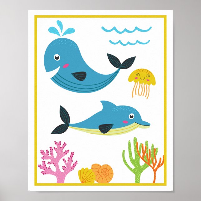 Personalized Sea Creatures Kids' Art Print Set (Front)