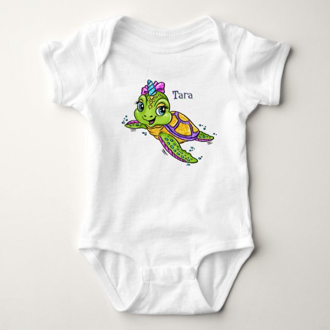 Personalized Sea Turtle Baby Bodysuit (Front)