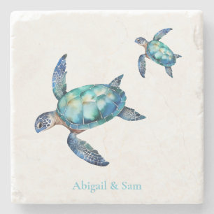Personalized Sea Turtle Beach Stone Coaster
