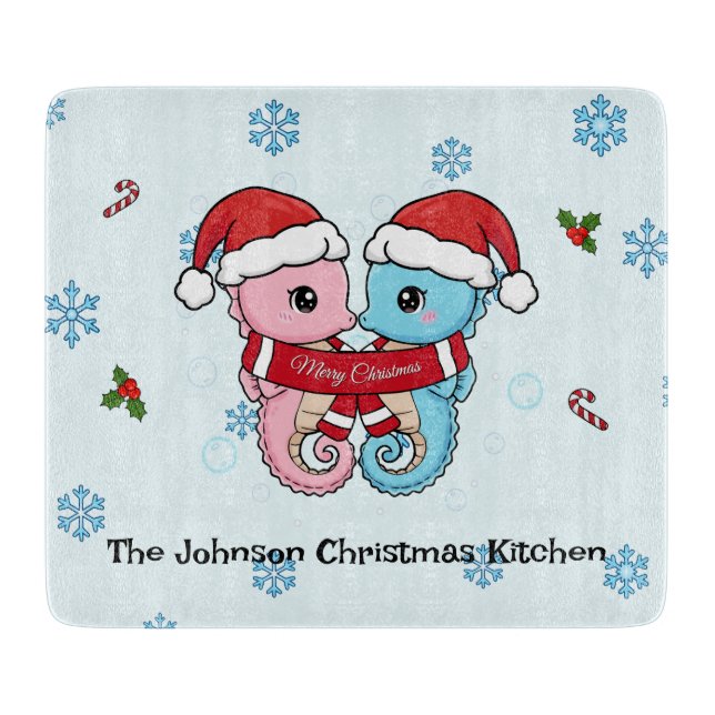 Personalized Seahorse Christmas Cutting Board (Front)