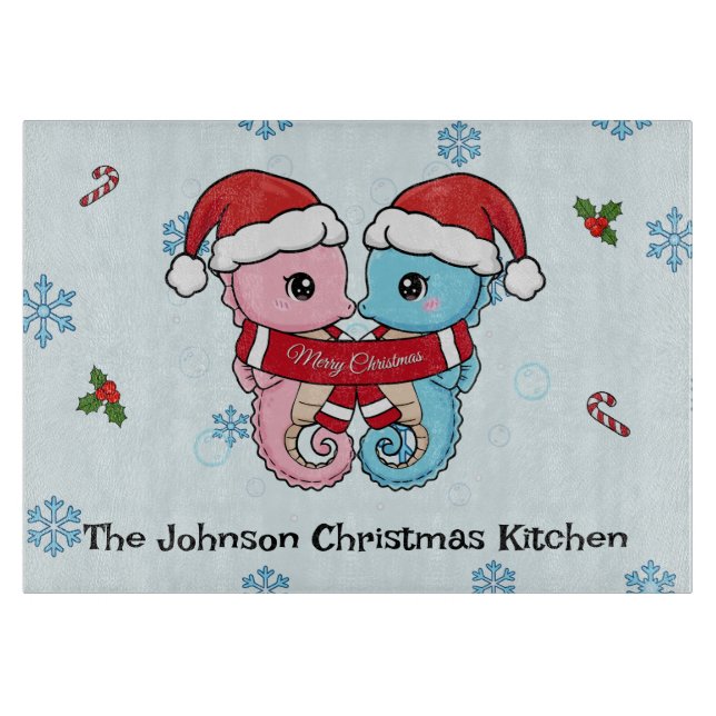 Personalized Seahorse Christmas Cutting Board (Front)