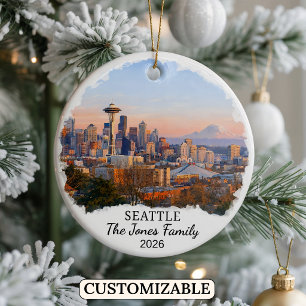 Personalized Seattle Ornament, Custom Washington Ceramic Tree Decoration