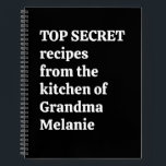 Personalized Secret Grandma Funny Quote Recipe Notebook<br><div class="desc">Keep those famous family dishes under wraps with this bold and witty recipe book. Featuring clean typography on a sleek black cover, it’s the perfect place to record Grandma’s top-secret recipes, treasured meals, or new kitchen experiments. Ideal for home cooks who love humor as much as great food. Makes a...</div>