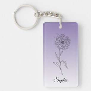 Personalized September Birth Flower Aster Keychain