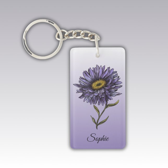 Personalized September Birth Flower Aster Keychain (Creator Uploaded)