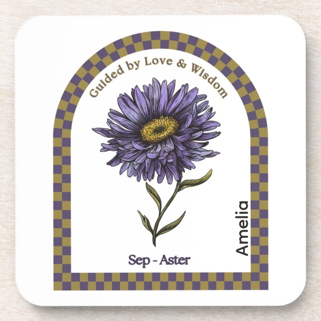 Personalized September Birth Month Flower Coaster (Front)