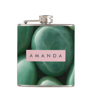 Personalized Serene Green Jade Stone Hip Flask