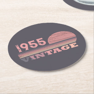 Personalized seventy vintage 70th birthday party round paper coaster